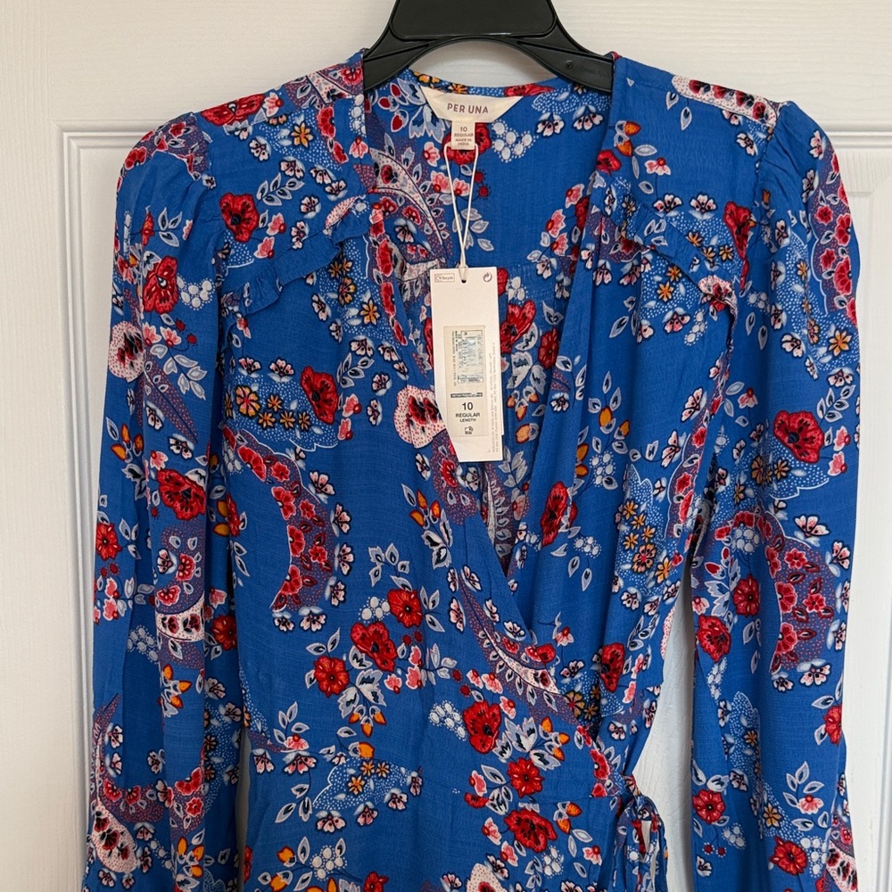 Per Una Vibrant Blue Floral Long Sleeve Dress